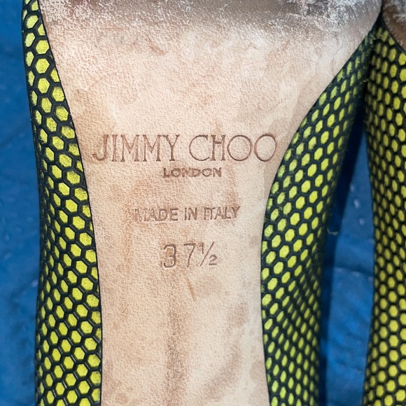 Fishnet yellow black textured Jimmy Choo pumps heels - Picture 3 of 6